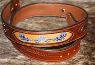 custom leather belt with embroidered underlay
